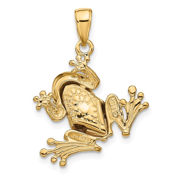 14K Yellow Gold Solid Polished 3-D Moveable Frog Necklace Charm Pendant, Unisex - Picture 3 of 6